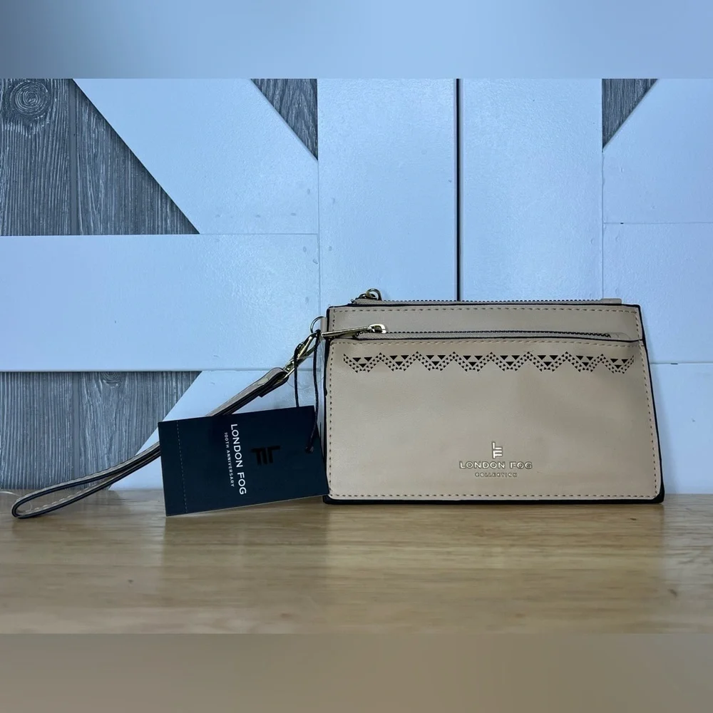 NWT London Fog HANNAH LASER CUT WRISTLET DOUBLE ZIP LATTE (tan)
